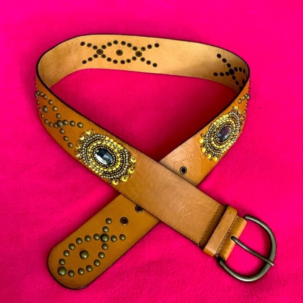 Chico’s Learher Beads Studs Belt - Picture 1 of 10